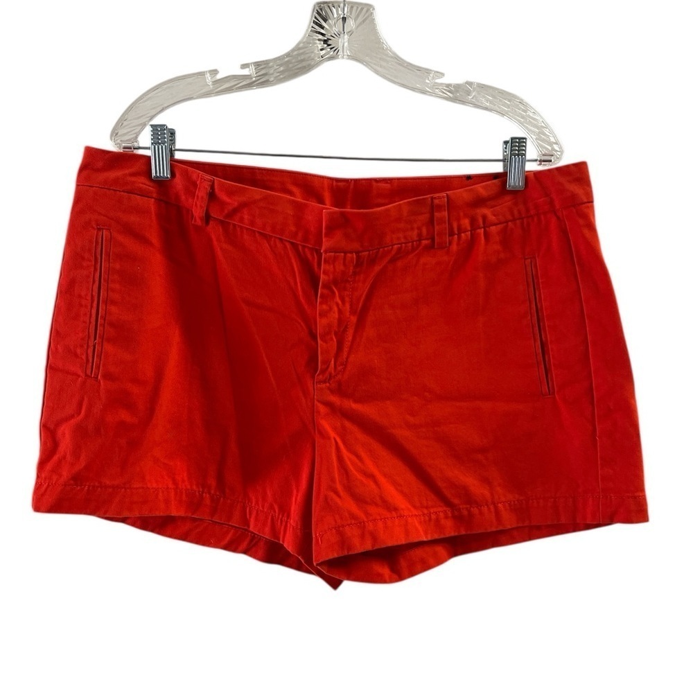 Red mid rise denim cotton shorts